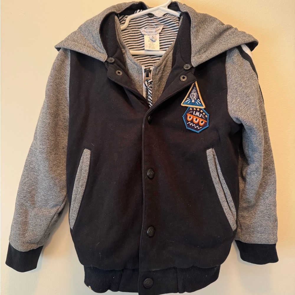 Boys Little Marc Jacobs Navy and Gray Hooded Jacket Coat Size 6